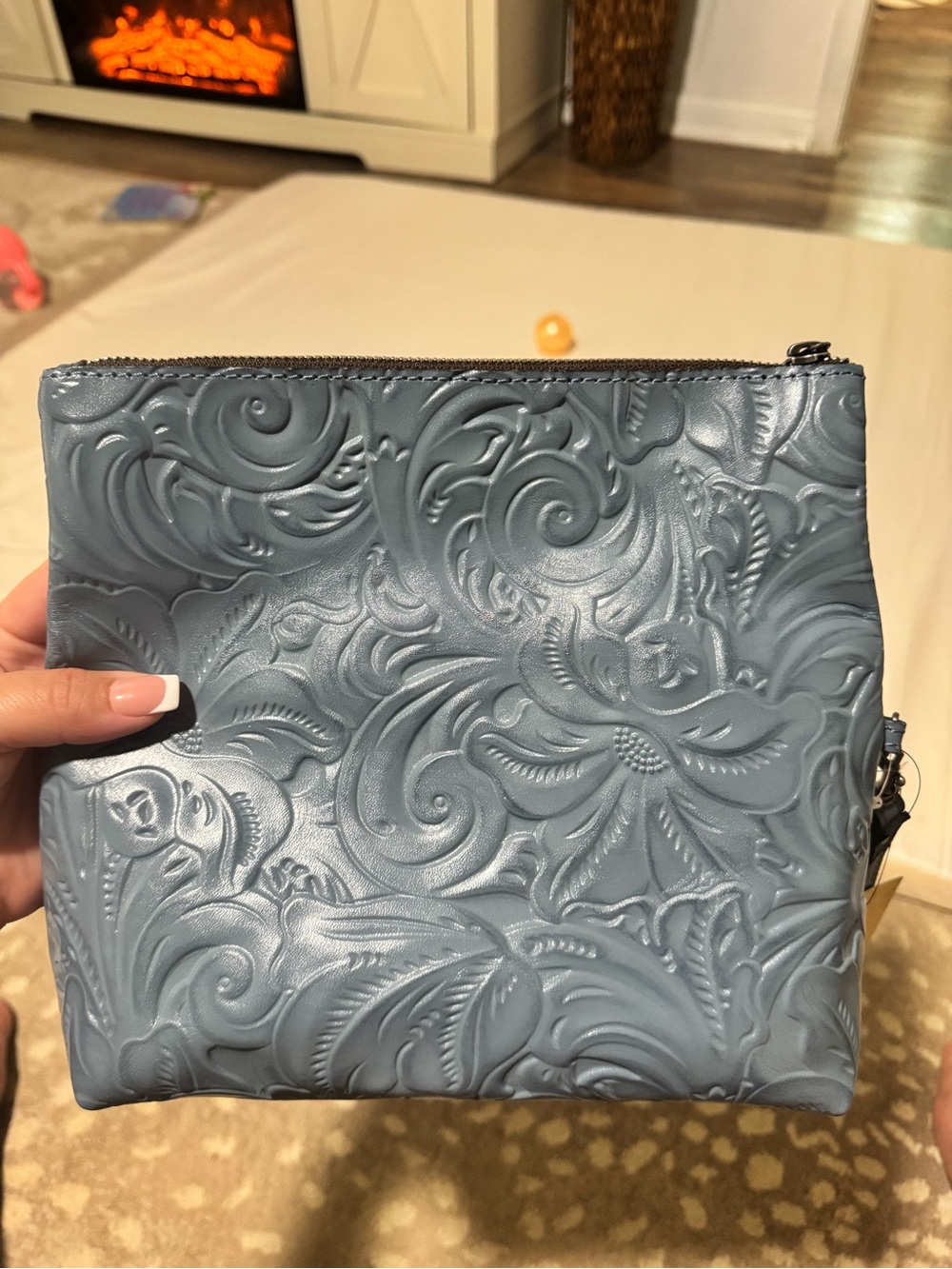 Patricia Nash Hand Tooled Pouch with Strap - Style:Valerie Color: Safflower Blue
